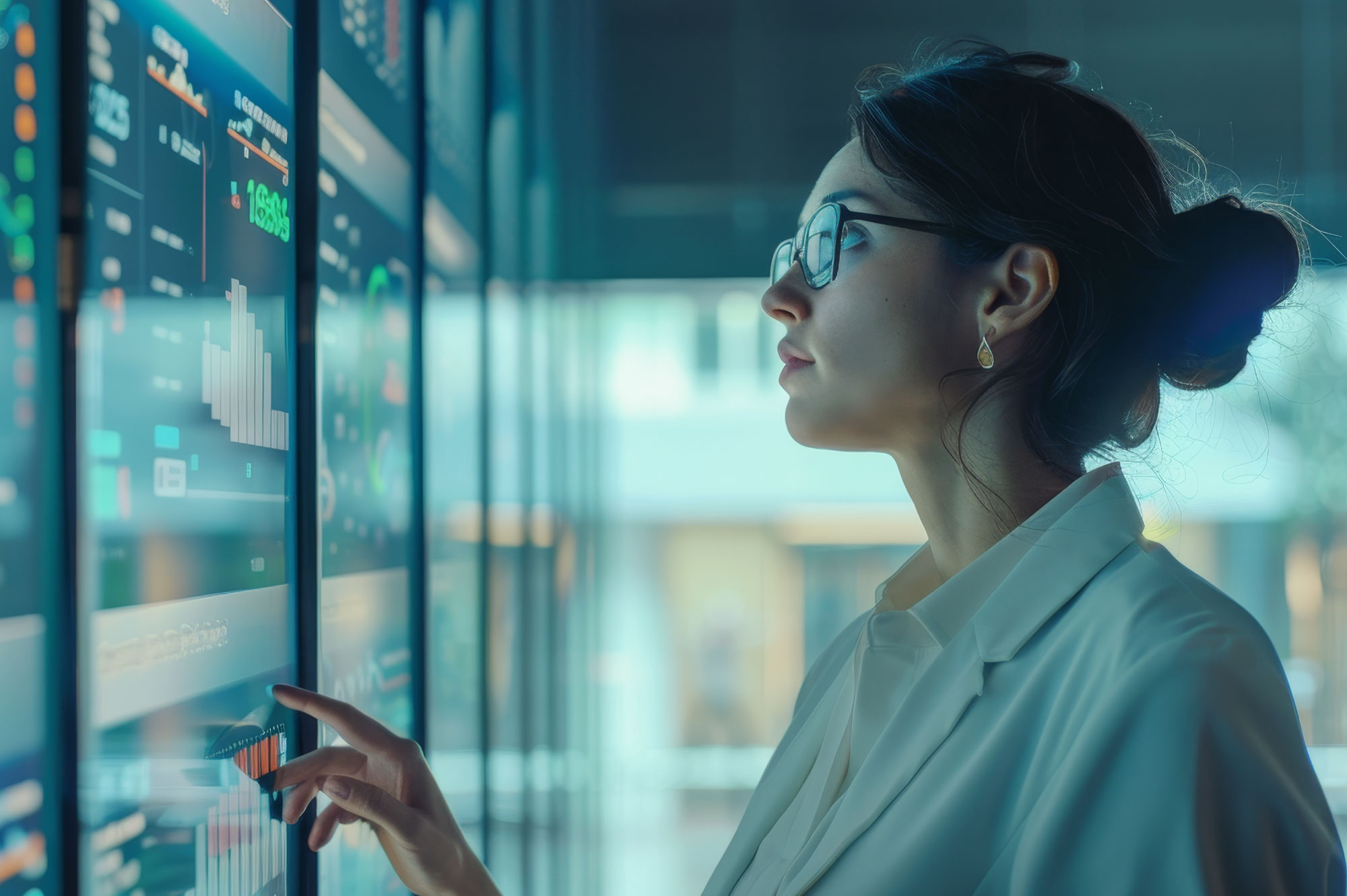 Woman looking at life science data.