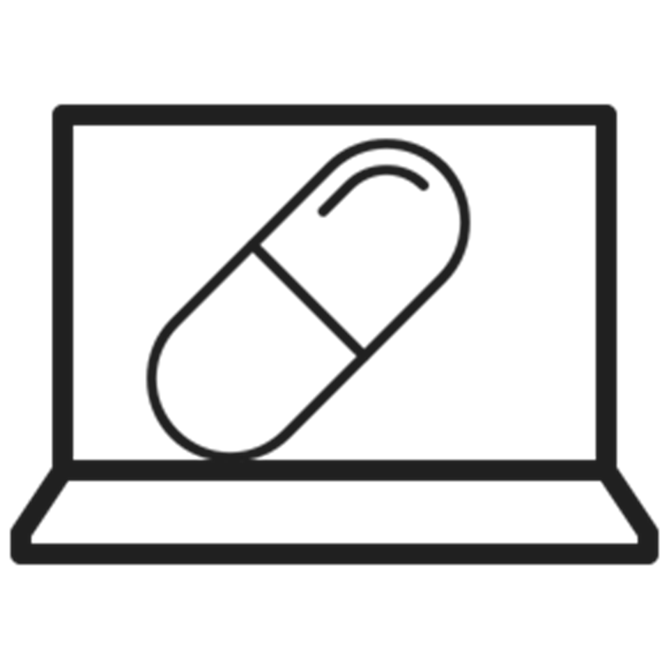laptop computer with pill on screen icon