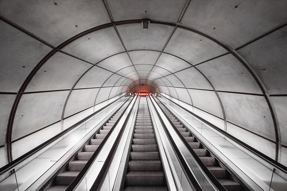 Escalator in subway tunnel