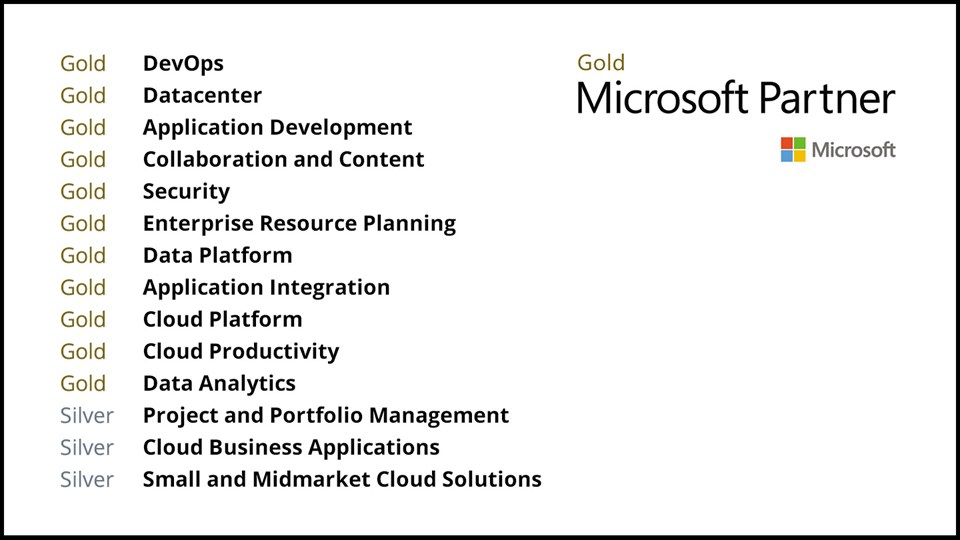 Microsoft partner gold logo and list