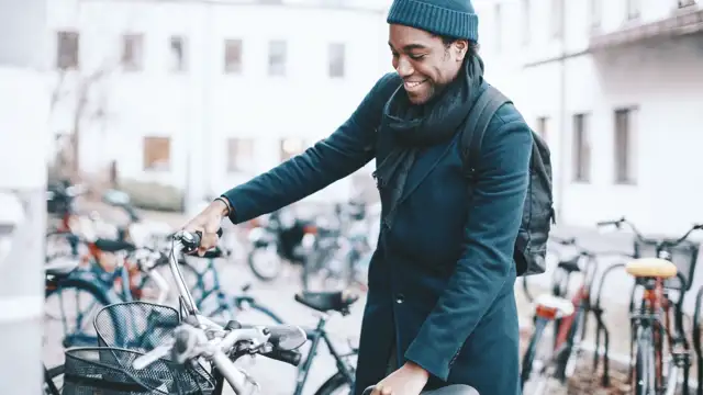Man parking bike