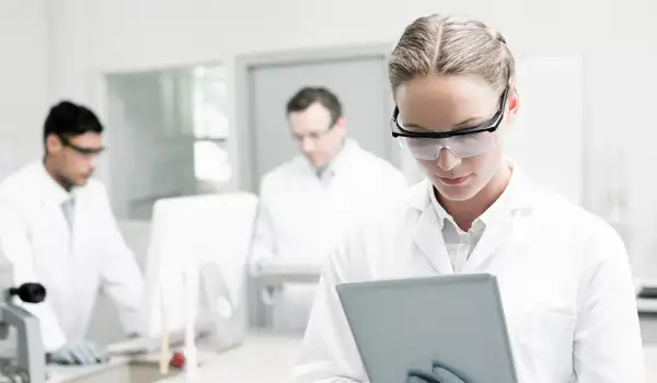 Laboratory employees working