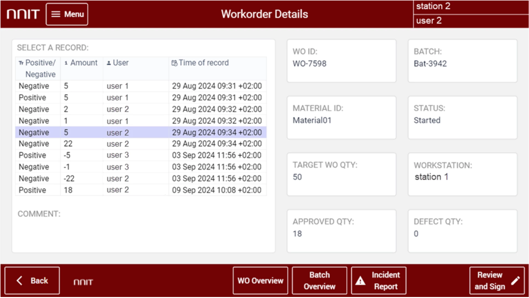 Workorder details.