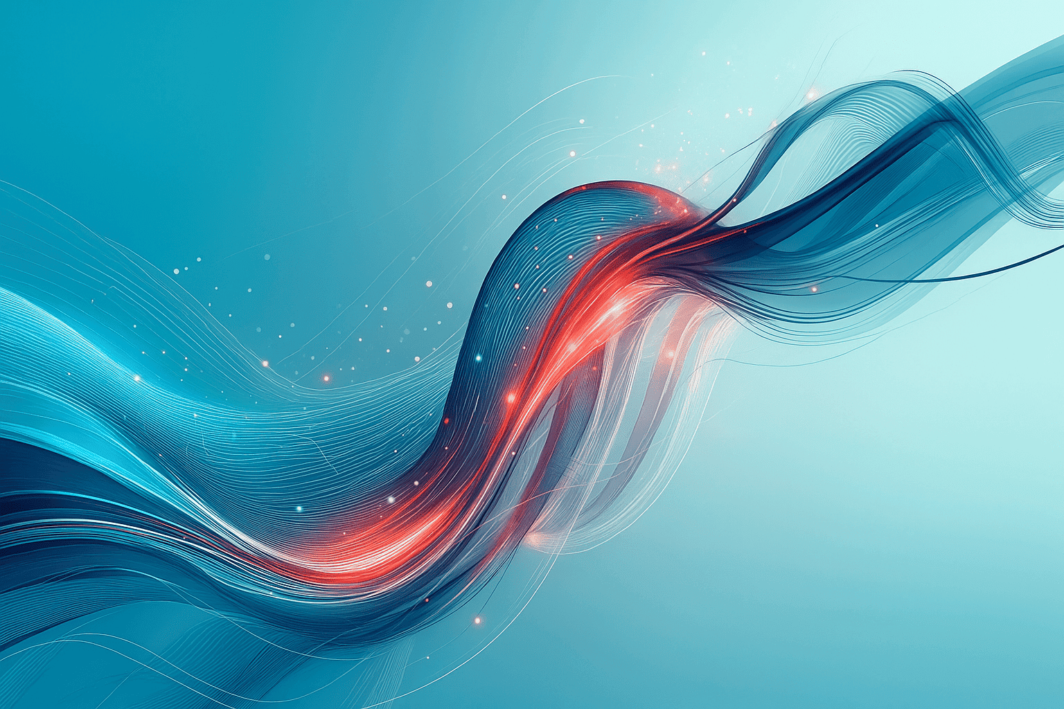 An abstract graphic of something resembling waves with a light blue background.